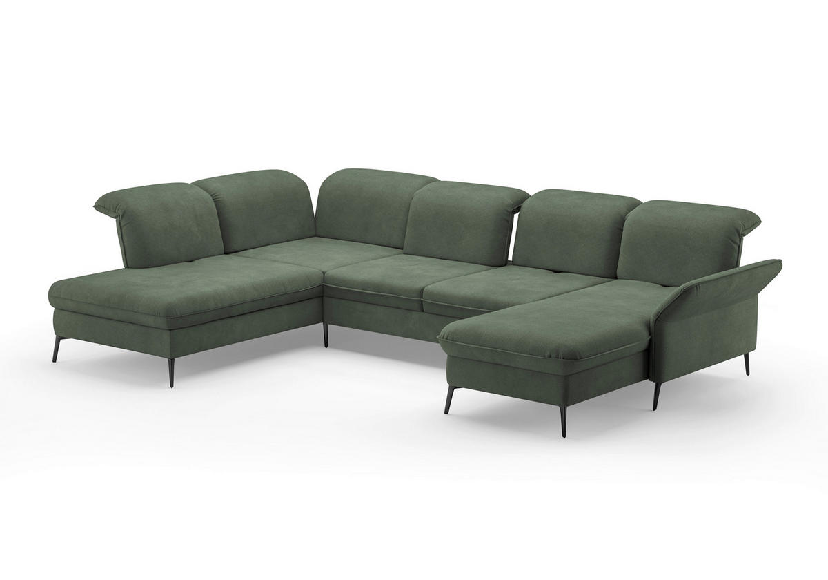 WOHNLANDSCHAFT in Flachgewebe Grün  - Schwarz/Grün, KONVENTIONELL, Textil/Metall (231/359/198cm) - Sit & More