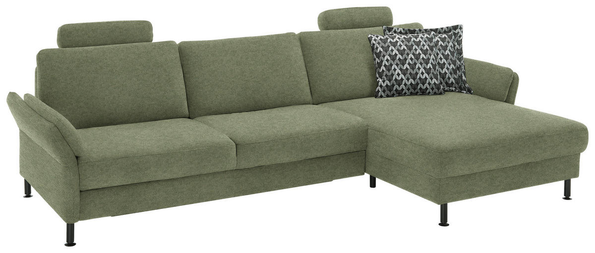 ECKSOFA  in Chenille, Flachgewebe Olivgrün  316/175 cm  - Schwarz/Olivgrün, Design, Textil/Metall (316/175cm) - Dieter Knoll