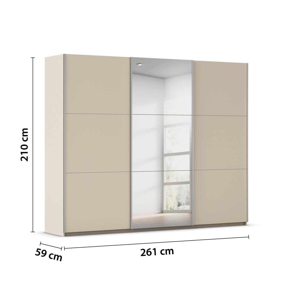 GARDEROB MED SKJUTDÖRRAR 261/210/59 cm,  i champagne, 3 dörrar  - champagne, Trend, metall/trämaterial (261/210/59cm) - Rauch Möbel
