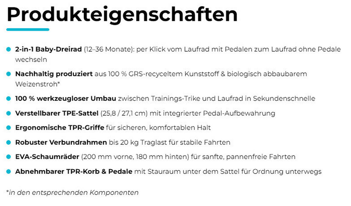 DREIRAD LEARNING TRIKE 2in1 PLUS ECO  - Salbeigrün, Basics, Kunststoff (58,9/41,0/42,7cm) - GLOBBER