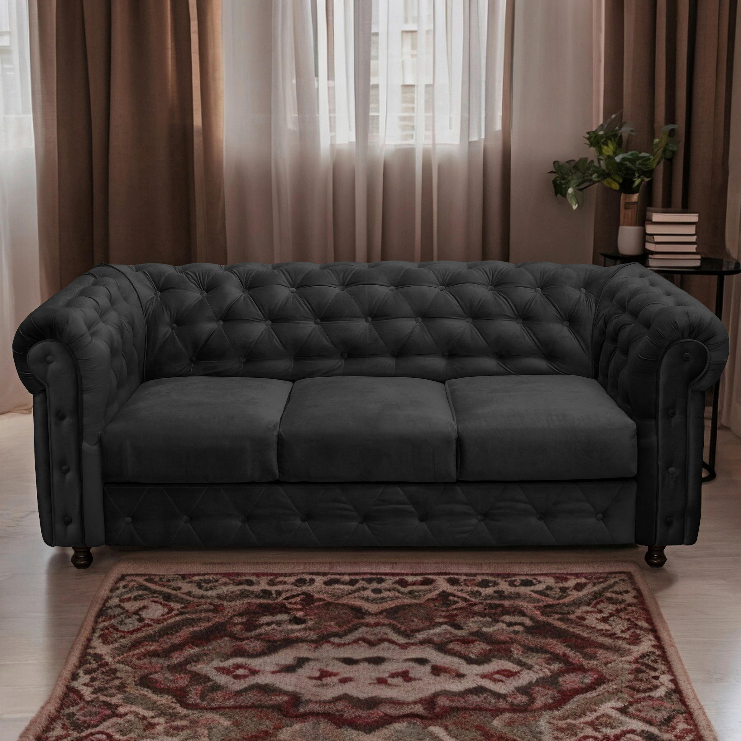 CHESTERFIELD-SOFA in Samt Anthrazit  - Wengefarben/Anthrazit, Basics, Holz/Textil (205/80/90cm) - P & B
