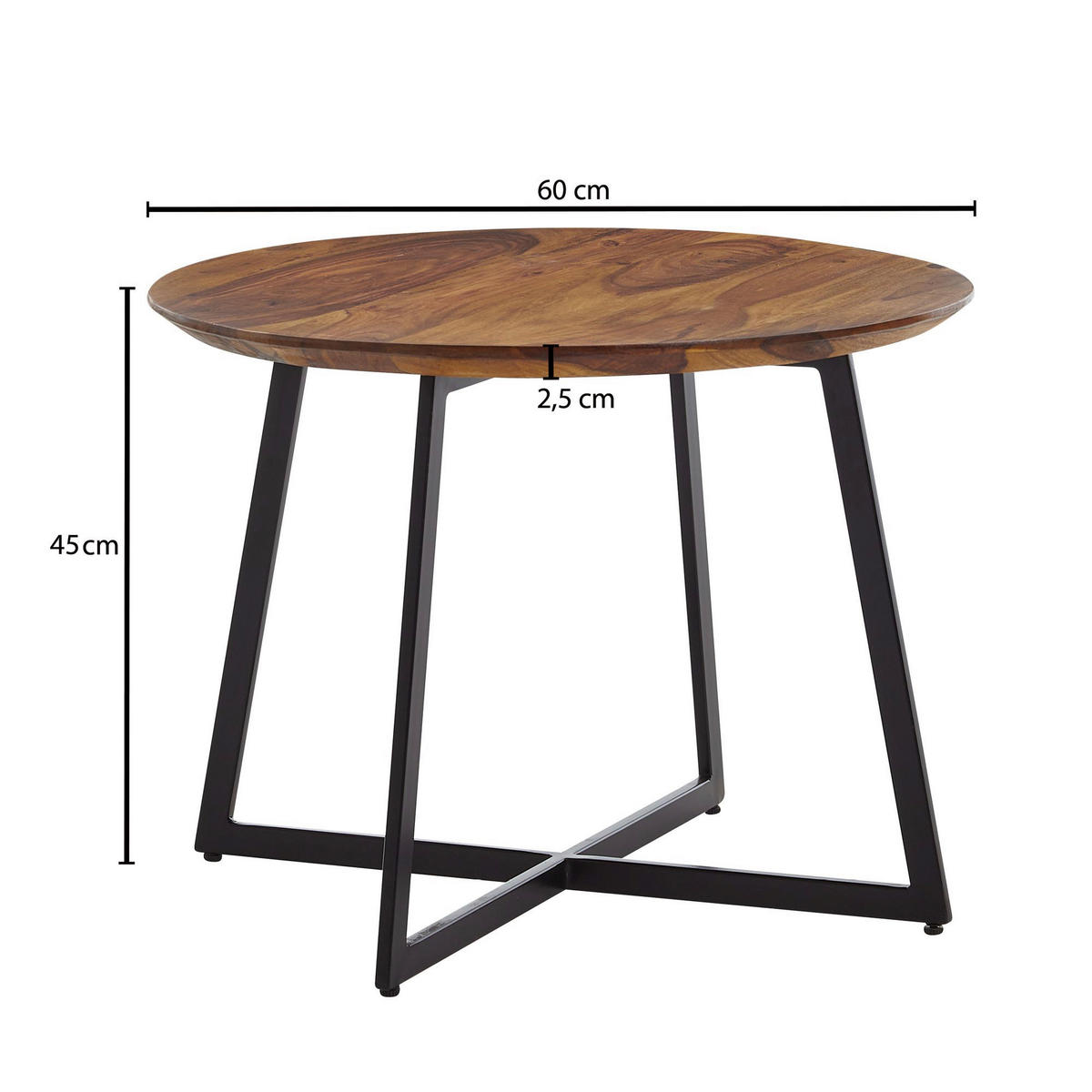KLUBSKA MIZA, barve indijskega rožnega lesa  - črna/barve indijskega rožnega lesa, Moderno, kovina/les (60/60/45cm) - MID.YOU