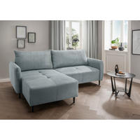 ECKSOFA in Cord Hellblau  - Schwarz/Hellblau, Basics, Holz/Textil (238/174cm) - Livetastic