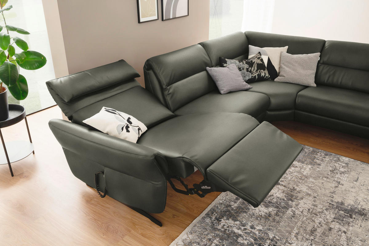 ECKSOFA Grau Echtleder  - Schwarz/Grau, Design, Leder/Metall (286/258cm) - Schöner Wohnen
