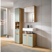 BADEZIMMER 3-teilig  in 110 cm  - Salbeigrün/Schwarz, Trend, Glas/Holzwerkstoff (110cm) - MID.YOU