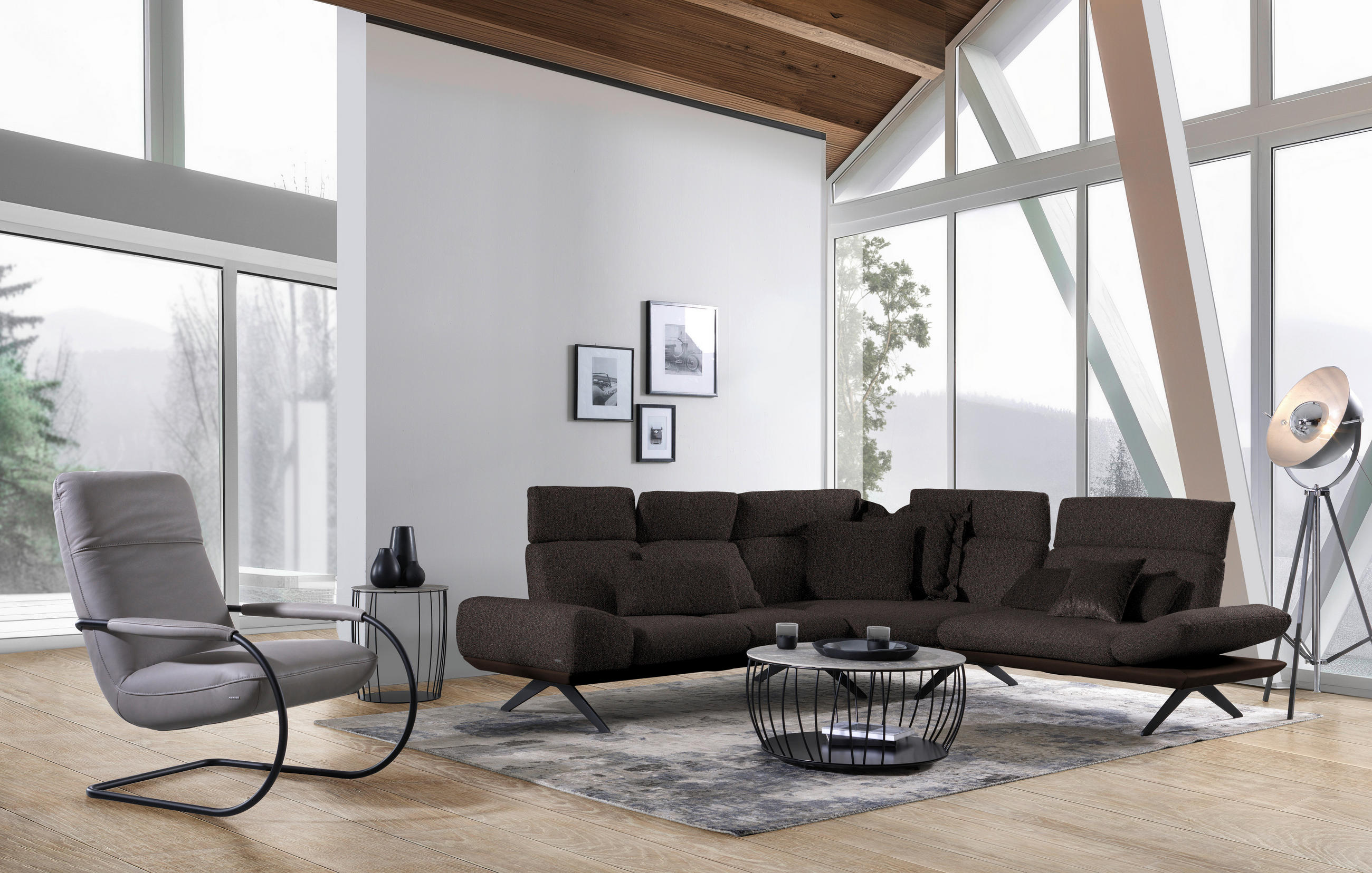 ECKSOFA in Flachgewebe Dunkelbraun  270/239 cm  - Dunkelbraun/Schwarz, Design, Textil/Metall (270/239cm) - Koinor