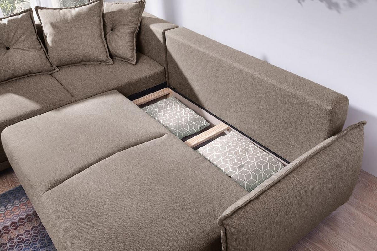 ROZKLADACIA ROHOVÁ POHOVKA, textil, svetlohnedá - svetlohnedá/hnedá, Basics, drevo/textil (190/235cm) - MID.YOU