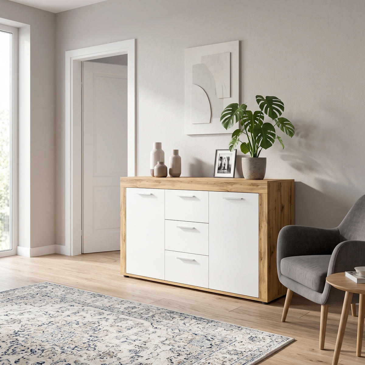 KOMODA   125/80/35 cm   hrast Wotan  - srebrne boje/crna, Design, drvni materijal/plastika (125/80/35cm) - Modern Living
