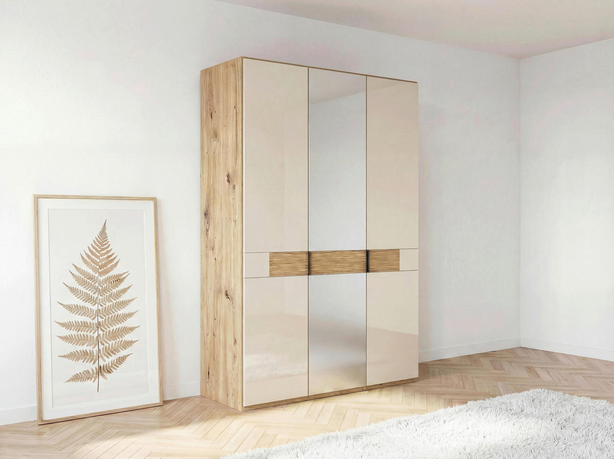 DREHTÜRENSCHRANK 150/216/58 cm,  in Eichefarben, Champagner, 3 Tür(en)  - Schieferfarben/Champagner, Design, Glas/Holz (150/216/58cm) - Musterring