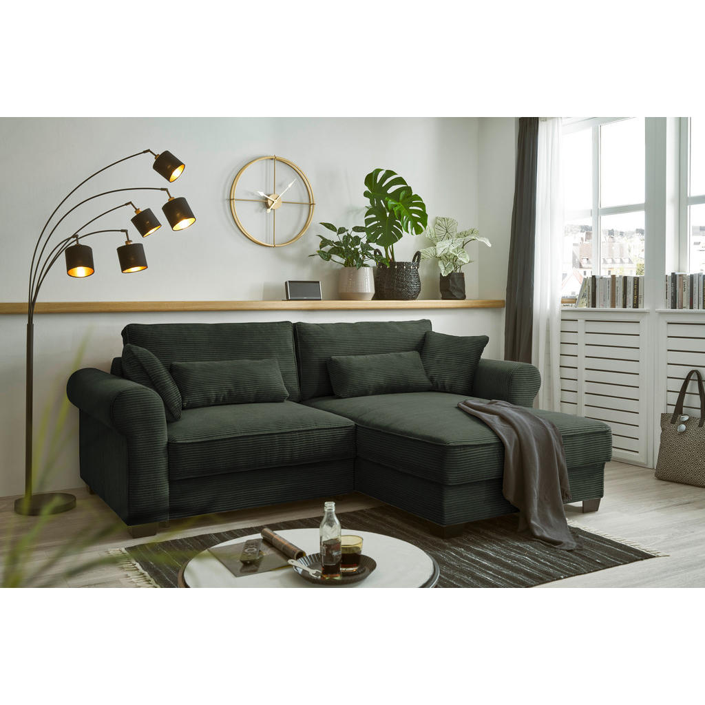 Thumbnail - Mid.you Ecksofa, Dunkelgrün, Textil, L-Form, einmalig seitenverkehrt montierbar, 255x92x185 cm, Schlafen auf Sitzhöhe, R...
