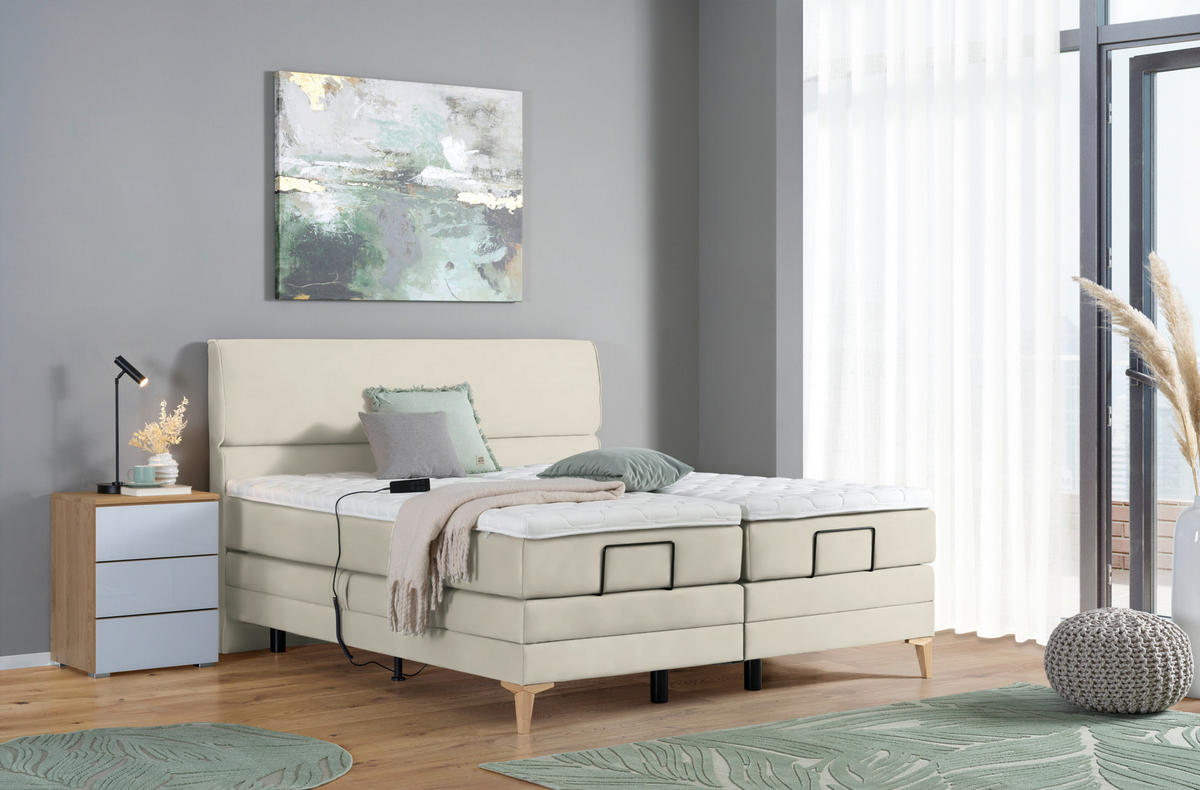 BOXSPRINGBETT 180/200 cm  in Hellgrau  - Eichefarben/Hellgrau, Konventionell, Holz/Textil (180/200cm) - Voleo