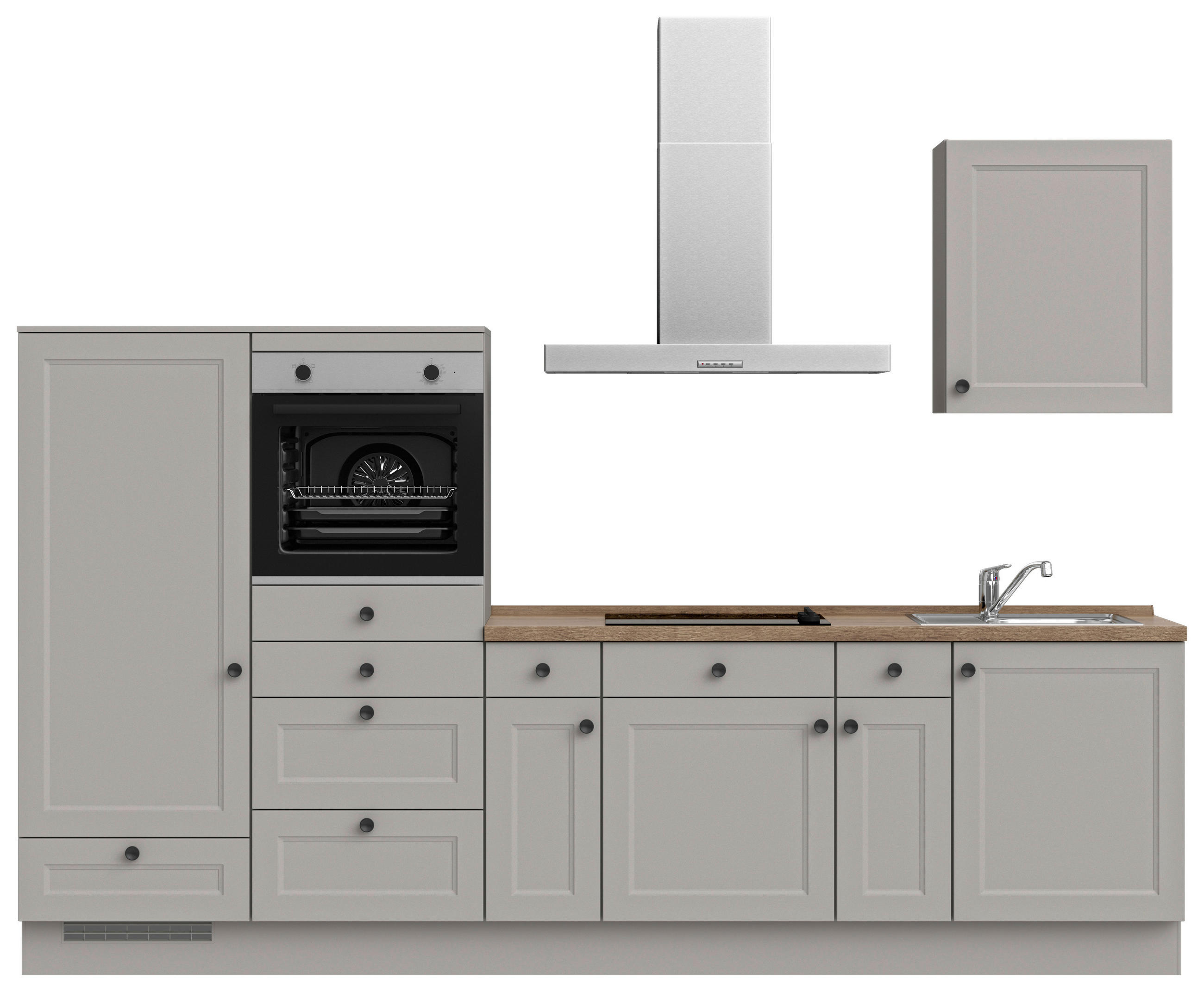 KÜCHENLEERBLOCK 300 cm   in Grau, Eichefarben  - Eichefarben/Schwarz, MODERN, Holzwerkstoff/Metall (300cm) - Nobilia