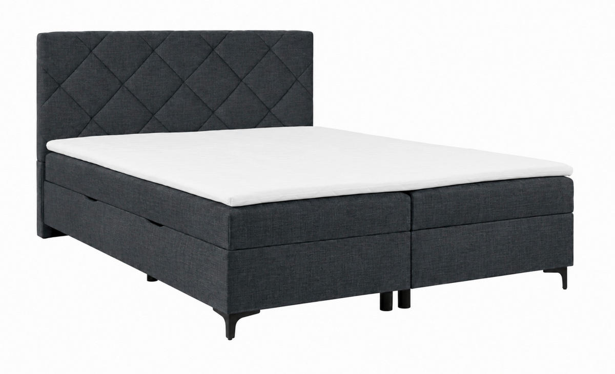 BOXBETT 160/200 cm,  in Anthrazit, Bettkasten, Topper, H3 + H3 = fest  - Anthrazit/Schwarz, MODERN, Holz/Textil (160/200cm) - MID.YOU