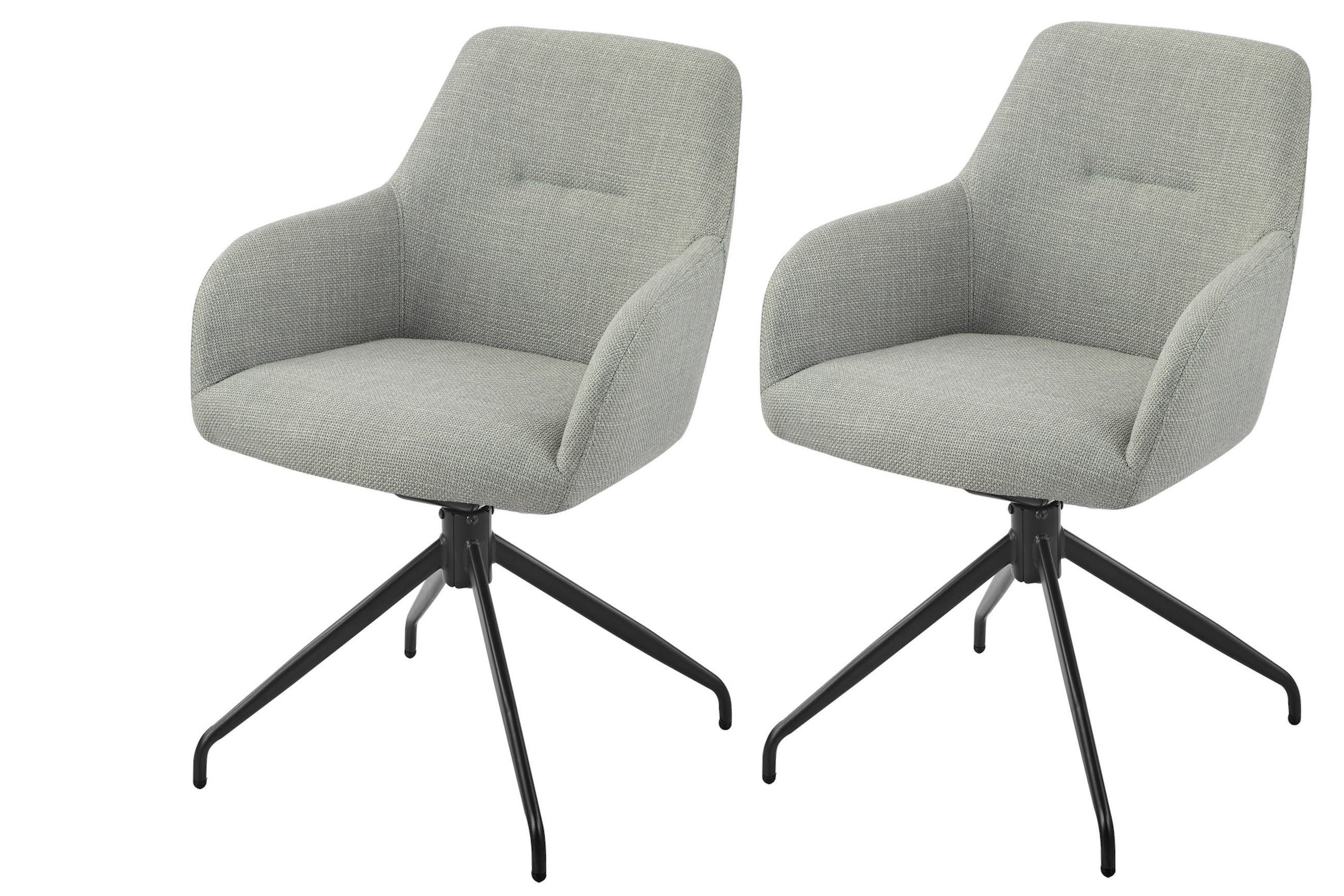 ARMLEHNSTUHL-SET 2 Stück erweiterbar, Sitzfläche 360° drehbar Webstoff, Mikrofaser  - Schwarz/Mintgrün, MODERN, Textil/Metall (56/83/60cm) - MID.YOU