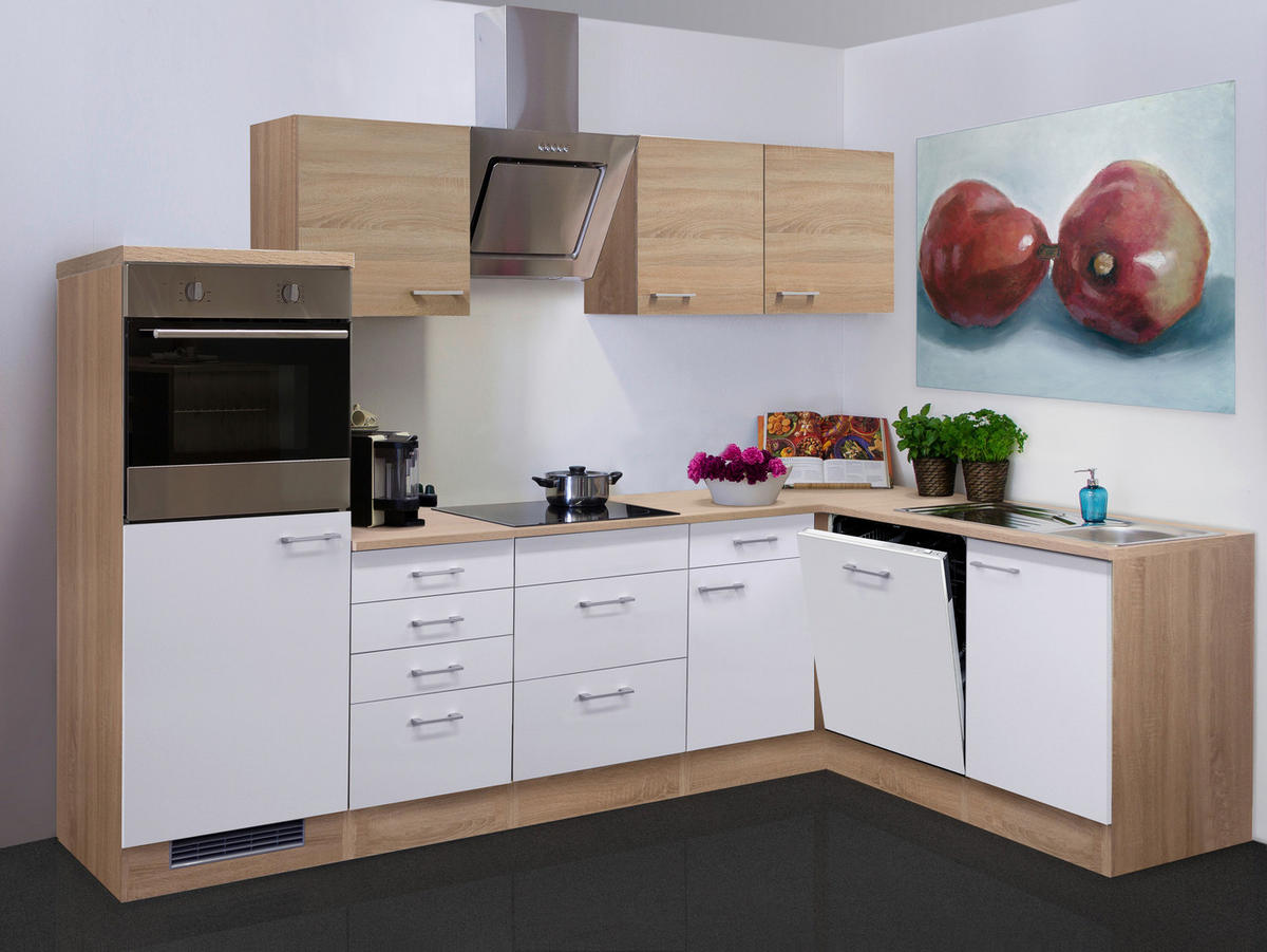 ECKKÜCHE 280/170 cm  in Weiß, Sonoma Eiche  - Alufarben/Weiß, MODERN, Holzwerkstoff/Kunststoff (280/170cm) - FlexWell