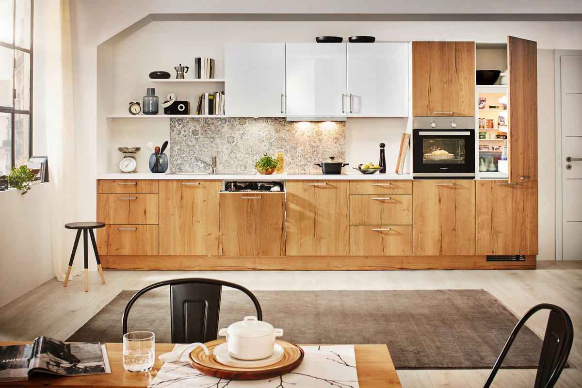 EINBAUKÜCHE TORONTO  - Eichefarben/Weiß, Design, Holzwerkstoff - Moderano