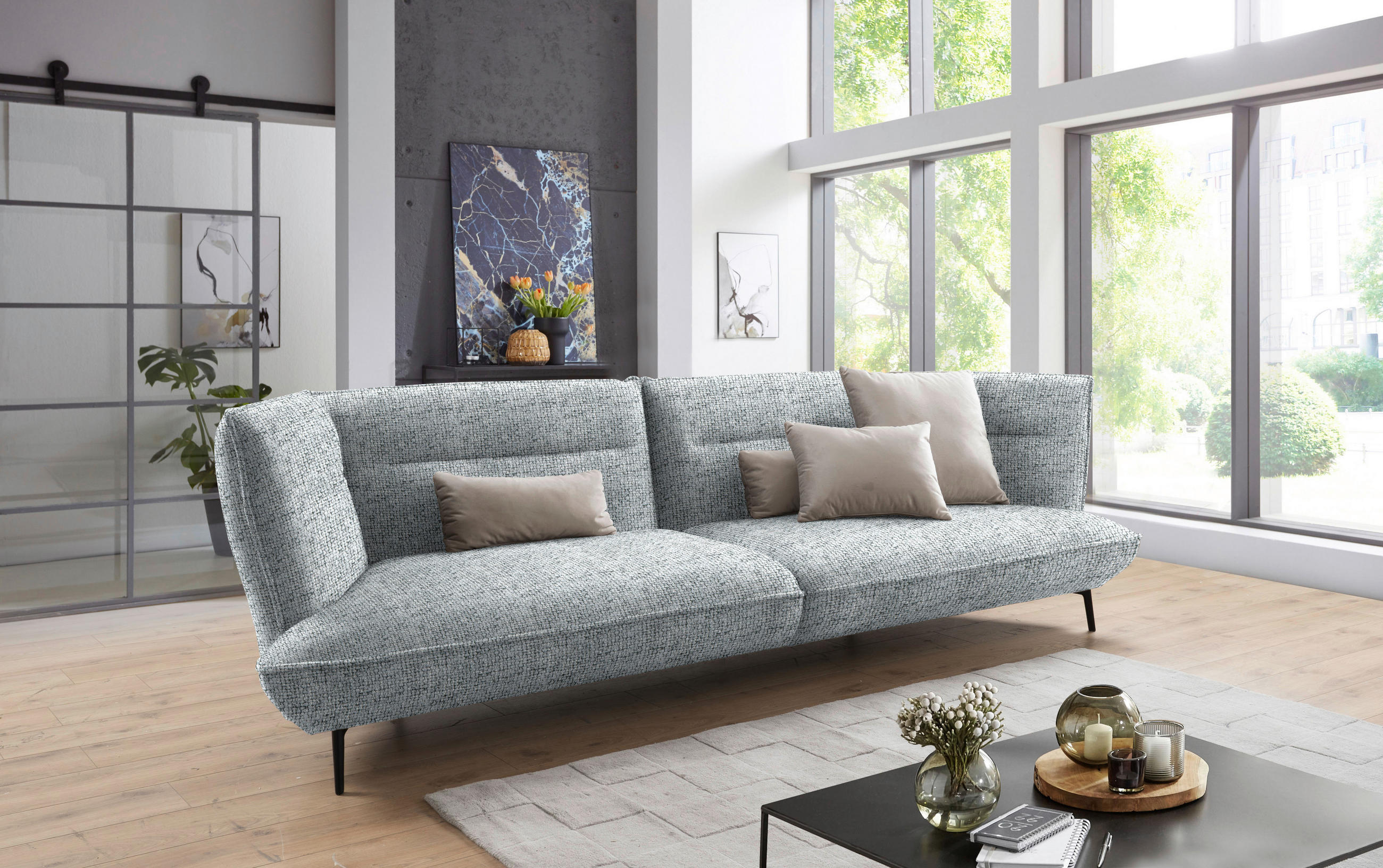MEGASOFA in Flachgewebe Grau  - Schwarz/Grau, Design, Holzwerkstoff/Textil (339/92/99cm) - Moderano