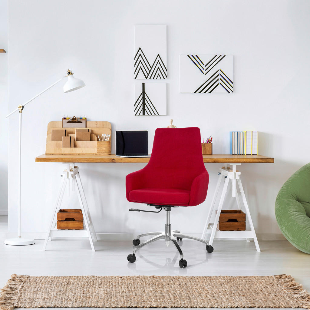 Thumbnail - Mid.you Drehstuhl, Rot, Textil, Drehkreuz, 65x97x60 cm, Wippfunktion, Sitzfläche 360° drehbar, Arbeitszimmer, Bürostühle...