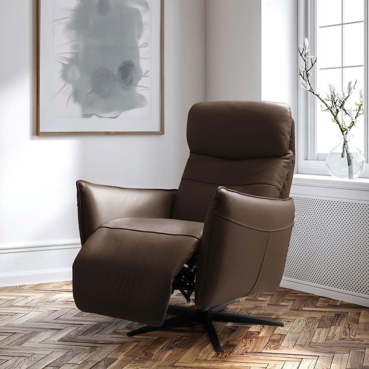 RELAXSESSEL Leder Braun  - Schwarz/Braun, Design, Leder/Metall (77/107/88cm) - Livetastic