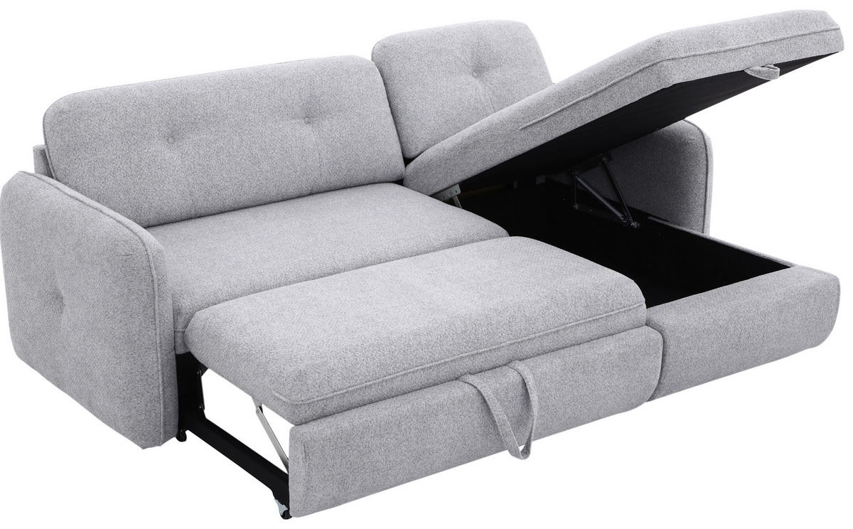 ECKSOFA Hellgrau Chenille  - Hellgrau/Schwarz, Design, Kunststoff/Textil (154/221cm) - Carryhome