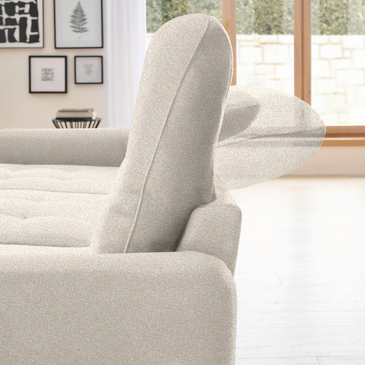 ECKSOFA Creme Plüsch  - Creme/Schwarz, KONVENTIONELL, Textil/Metall (190/254cm) - Livetastic