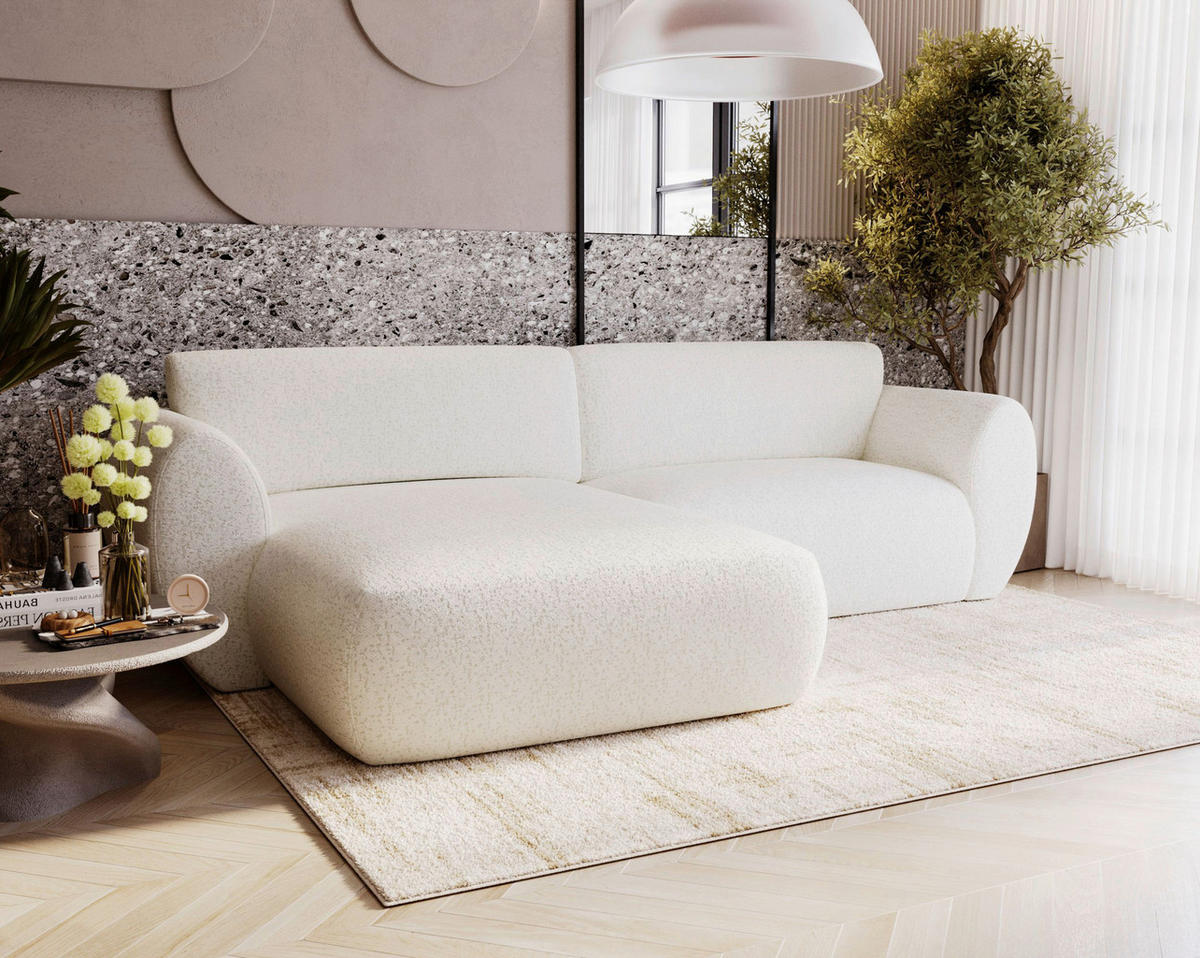 ECKSOFA SOLIS in Chenille Creme  170/288 cm  - Creme/Schwarz, Design, Kunststoff/Textil (170/288cm) - Livetastic