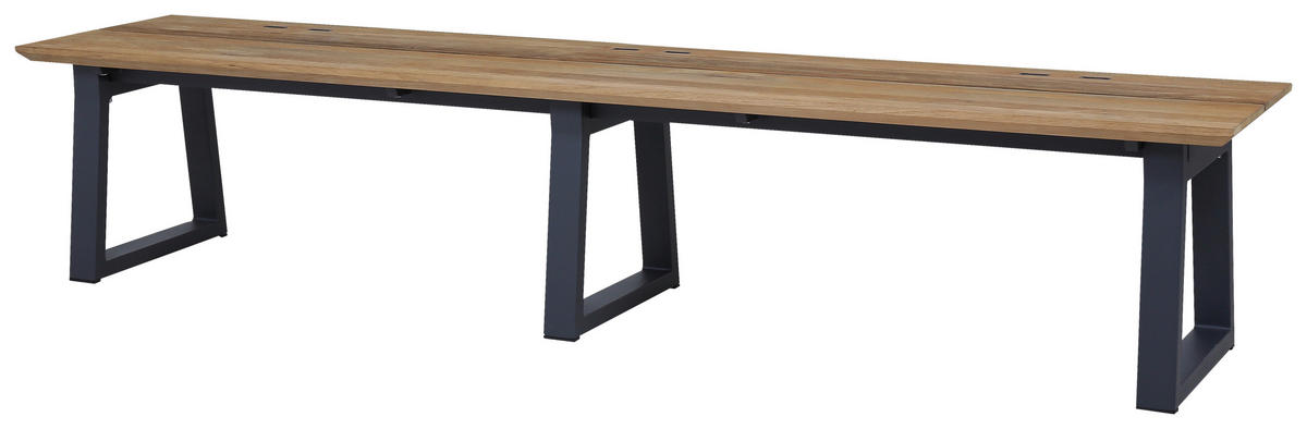 GARTENBANK in Anthrazit, Teakfarben  - Anthrazit/Teakfarben, Modern, Holz/Metall (220/43/46cm) - Zebra 