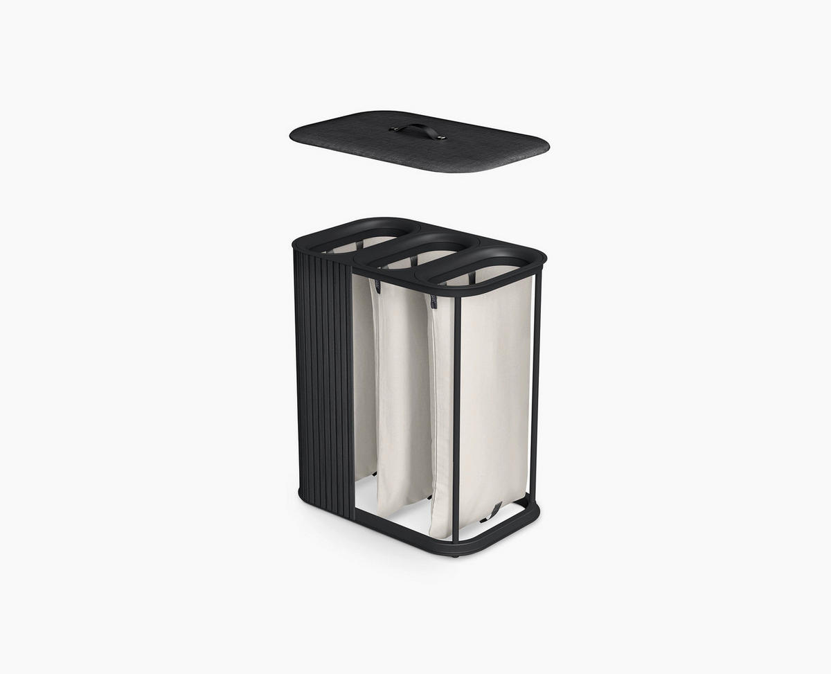 WÄSCHESAMMLER - Schwarz, Basics, Leder/Naturmaterialien (60,8/73,5/40,6cm) - Joseph Joseph