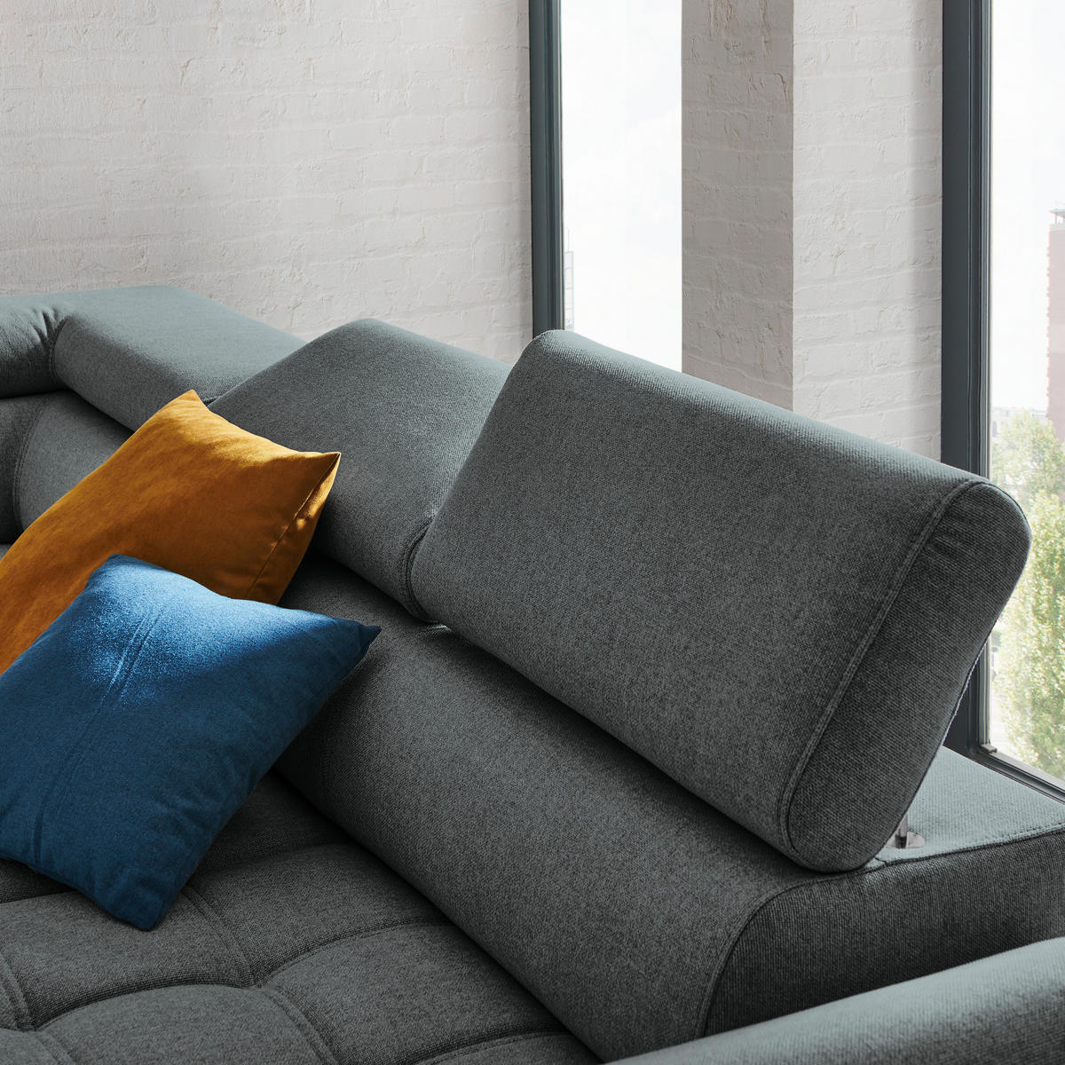 ECKSOFA in Webstoff Graphitfarben  - Schwarz/Graphitfarben, Design, Textil/Metall (223/263cm) - Welnova