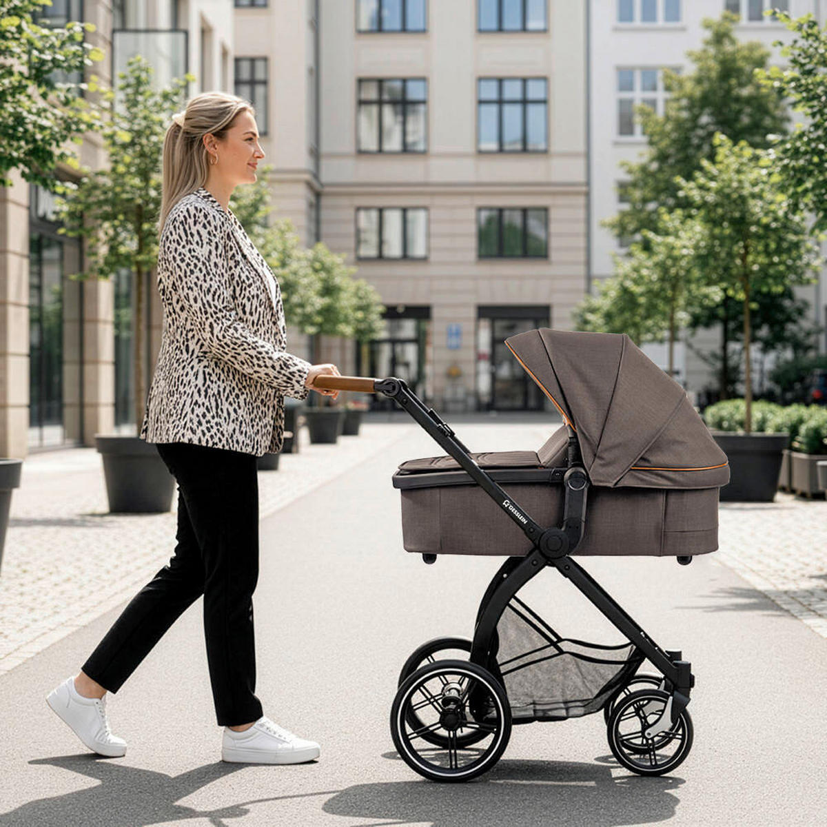 KOMBIKINDERWAGEN  FX4 Swing Set  Mokka  - Beige/Schwarz, Basics, Textil (100/55/130cm) - Gesslein