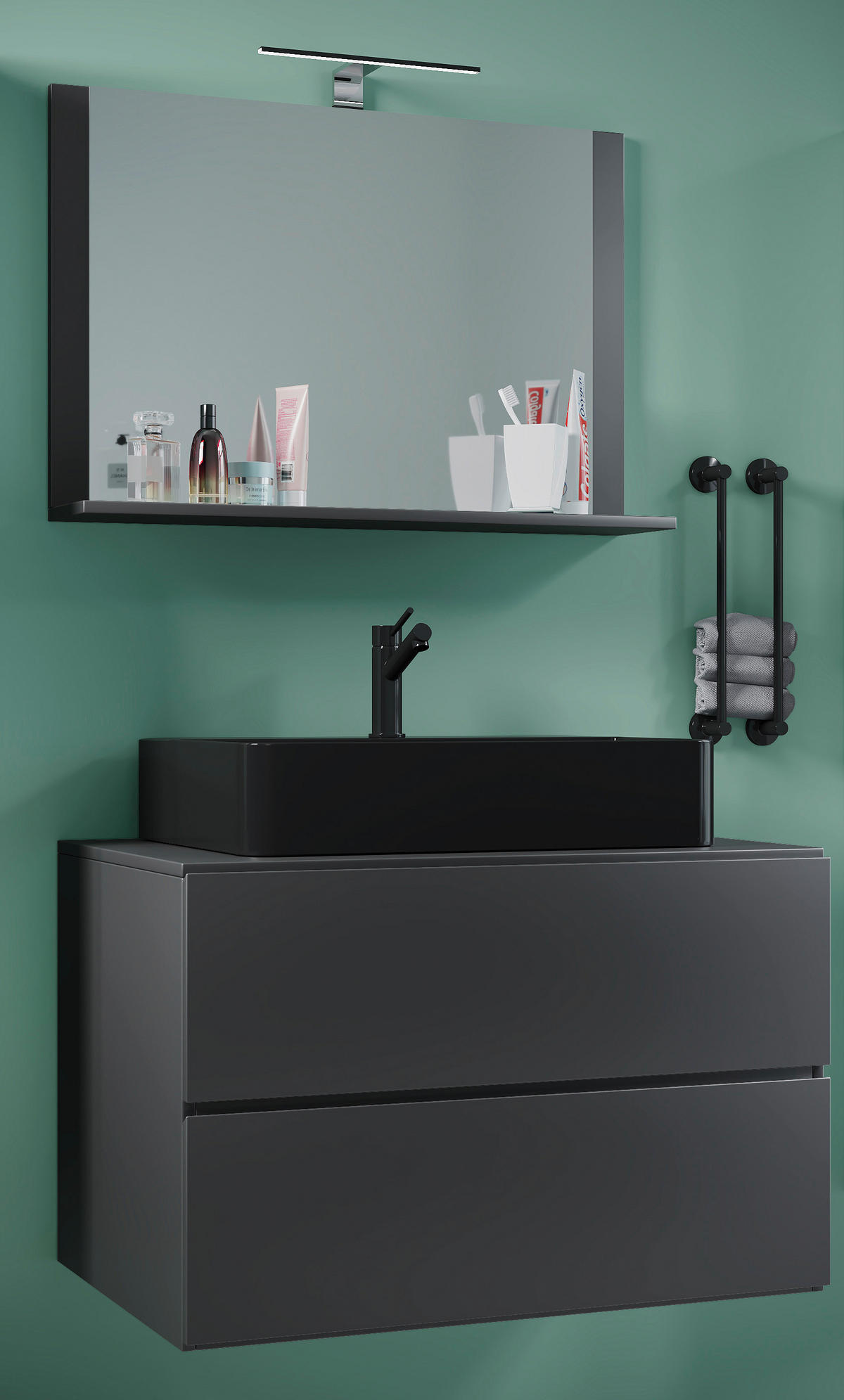 BADEZIMMER 3-teilig  in 81 cm  - Anthrazit/Schwarz, Modern, Glas/Keramik (81cm) - MID.YOU
