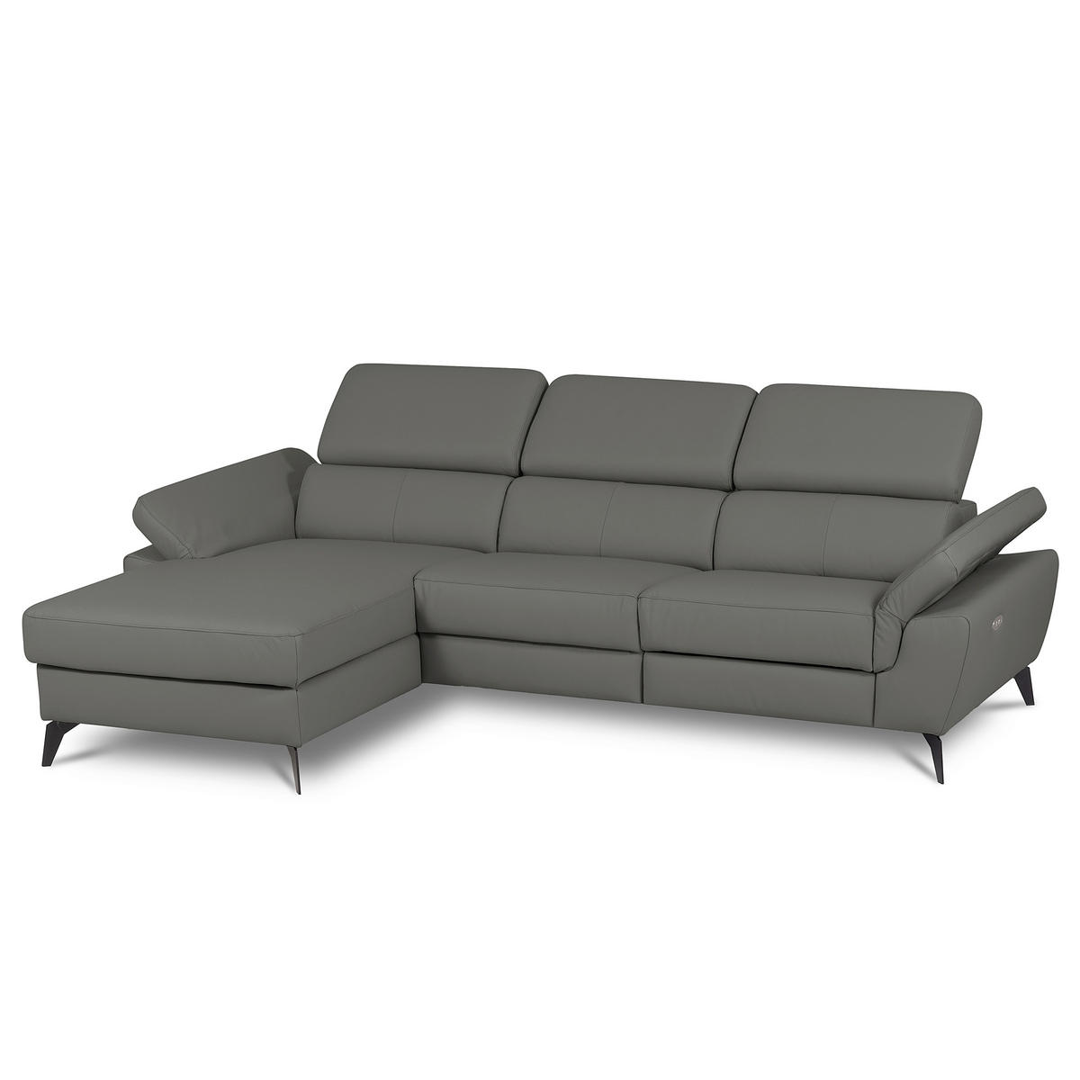 ECKSOFA SONO in Lederlook Echtleder Anthrazit Armteilverstellung, Kopfteilverstellung  179/252 cm  - Anthrazit/Schwarz, Design, Leder/Textil (179/252cm) - Livetastic