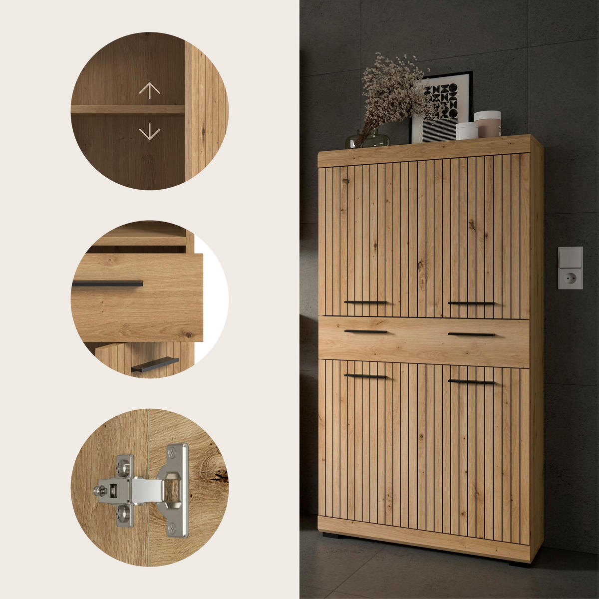 MIDISCHRANK 74/141/31 cm  - Schwarz/Eiche Artisan, Trend, Holzwerkstoff/Kunststoff (74/141/31cm) - MID.YOU
