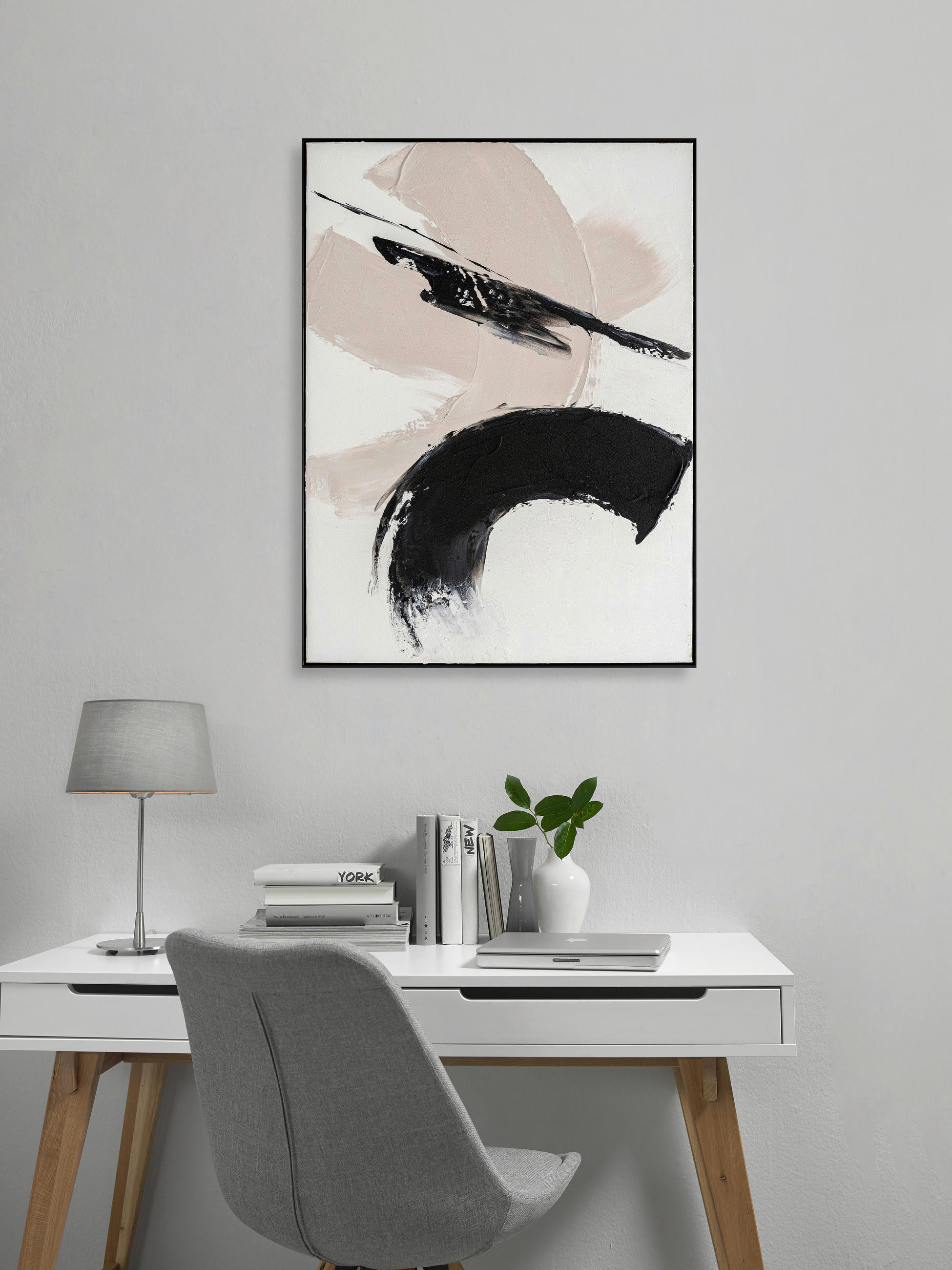 ÖLGEMÄLDE Abstraktes 90/120 cm  - Silberfarben/Schwarz, LIFESTYLE, Holz/Kunststoff (90/120cm) - Monee