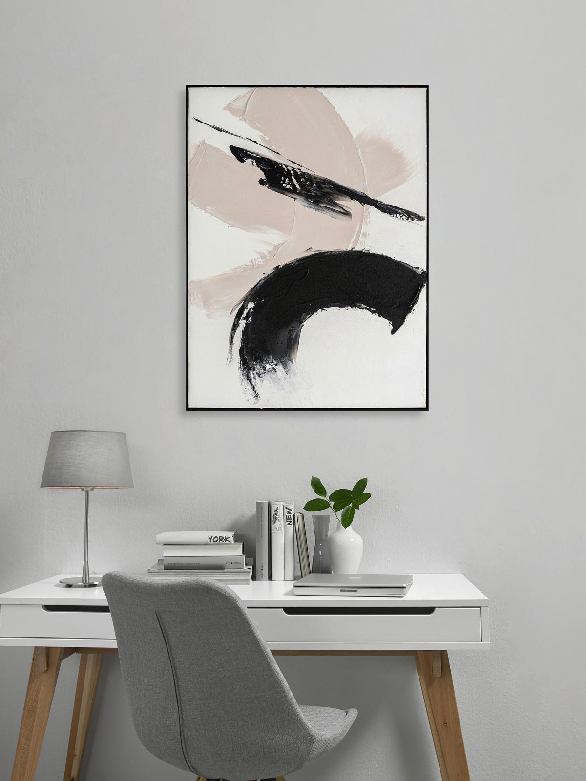 ÖLGEMÄLDE Abstraktes 90/120 cm  - Silberfarben/Schwarz, LIFESTYLE, Holz/Kunststoff (90/120cm) - Monee