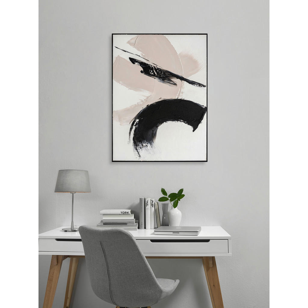 Thumbnail - Monee Ölgemälde, Schwarz, Weiß, Holz, Kunststoff, Textil, Tanne, vollmassiv, rechteckig, 90x120 cm, handgemalt, einfache...
