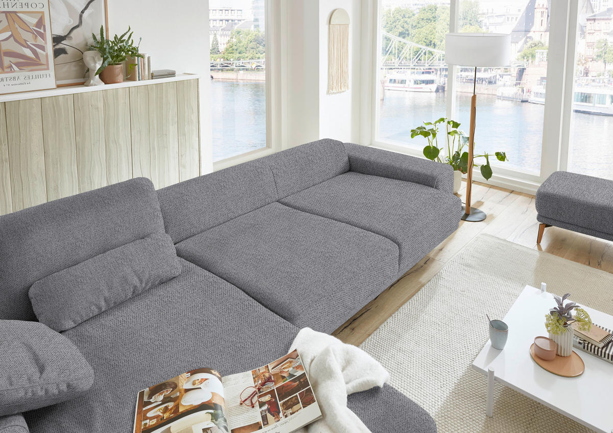 ECKSOFA Flachgewebe Grau  - Wildeiche/Grau, Design, Holz/Textil (193/334cm) - Niels Andersson