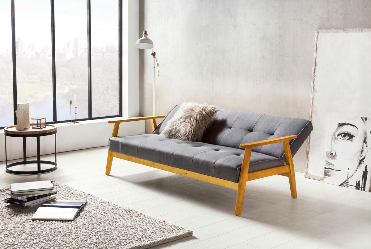 SCHLAFSOFA in Webstoff Naturfarben, Dunkelgrau  - Dunkelgrau/Naturfarben, MODERN, Holz/Textil (190/81/85cm) - Livetastic