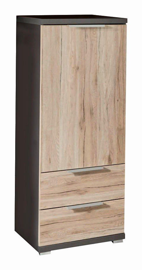 KOMMODE Graphitfarben, Eichefarben - Eichefarben/Alufarben, KONVENTIONELL, Holzwerkstoff/Kunststoff (49/129/41cm) - Xora