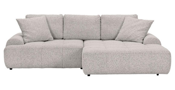Ecksofa mit Funktion Grau Flachgewebe Zierkissen, Rückenkissen, Bettkasten, Schlaffunktion, Rücken echt, Liegefläche im Originalstoff  - Schwarz/Grau, KONVENTIONELL, Kunststoff/Textil (277/190cm) - Carryhome