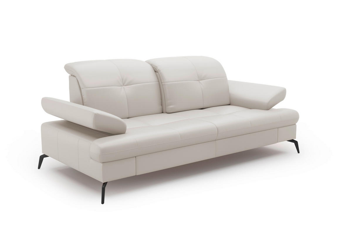 3-SITZER-SOFA in Echtleder Weiss  - Weiss/Schwarz, Konventionell, Leder/Metall (212/90/122cm) - Sit & More