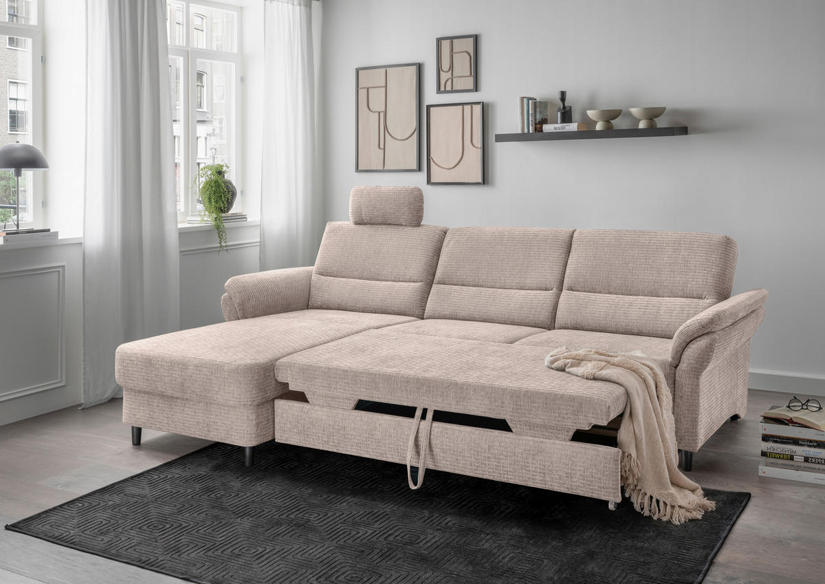 ECKSOFA in Mikrofaser Beige  - Beige/Schwarz, Modern, Holz/Textil (176/279cm) - Livetastic