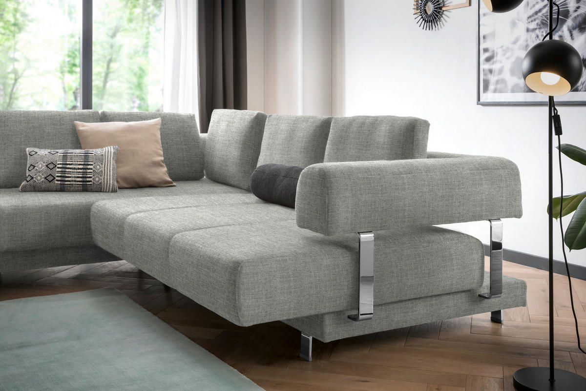 ECKSOFA in Chenille Hellgrau  - Hellgrau, Design, Textil/Metall (235/277cm)