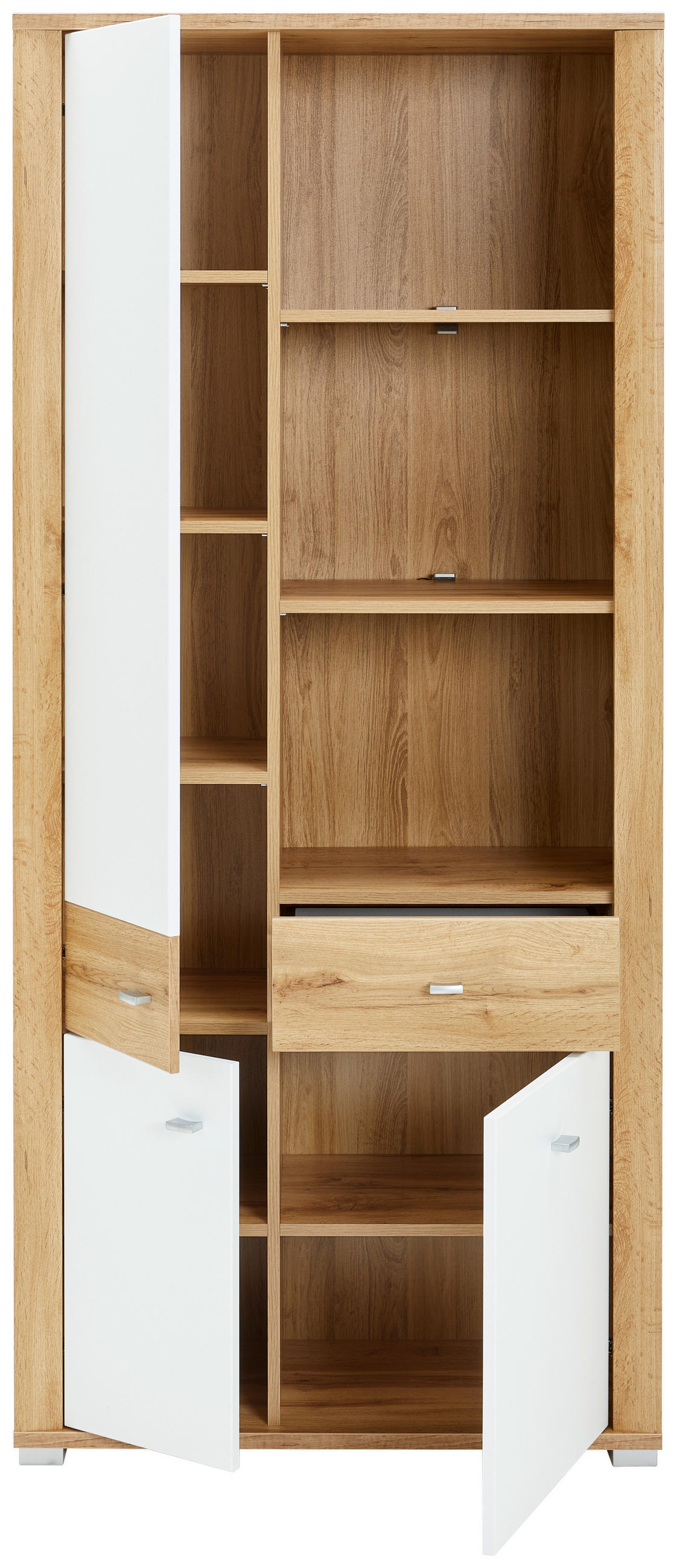 VITRINE in Weiß, Eichefarben  - Chromfarben/Eichefarben, KONVENTIONELL, Holzwerkstoff/Kunststoff (86/193/38cm) - Ti'me
