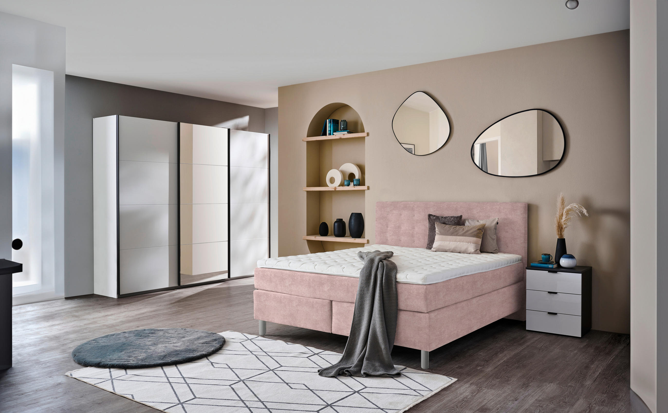 Thumbnail - Voleo Boxspringbett, Altrosa, Textil, H3, Höhe ca. 19 cm, 200x200 cm, Über- und Sondergrößen erhältlich, gepolstertes Ko...