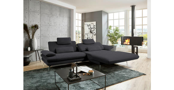 ECKSOFA in Webstoff Anthrazit  - Anthrazit/Schwarz, Design, Textil/Metall (284/184cm) - Dieter Knoll