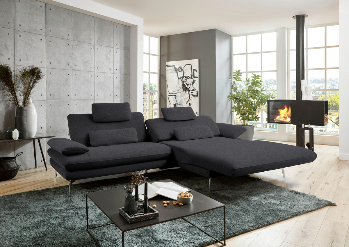 ECKSOFA in Webstoff Anthrazit  - Anthrazit/Schwarz, Design, Textil/Metall (284/184cm) - Dieter Knoll