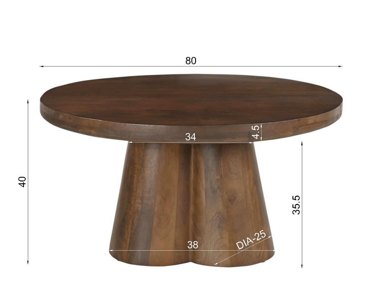 COUCHTISCH Mangoholz massiv rund Braun  - Braun, Design, Holz (80/40/80cm) - MID.YOU