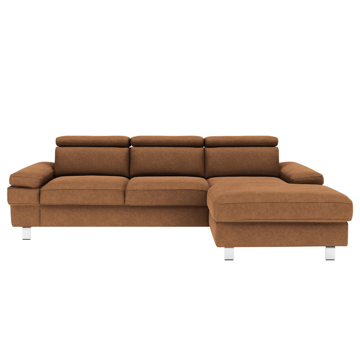 ECKSOFA in Mikrofaser Braun  - Silberfarben/Braun, Konventionell, Textil/Metall (182/82/259cm) - Trendmanufaktur