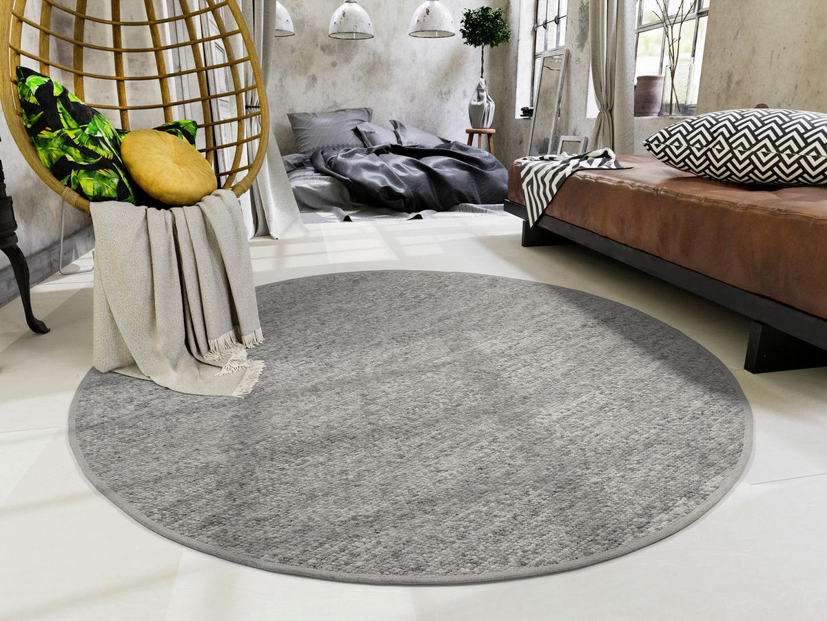 HANDWEBTEPPICH 150/150 cm Helsinki Graubraun  - Graubraun, Basics, Textil (150/150cm) - Linea Natura